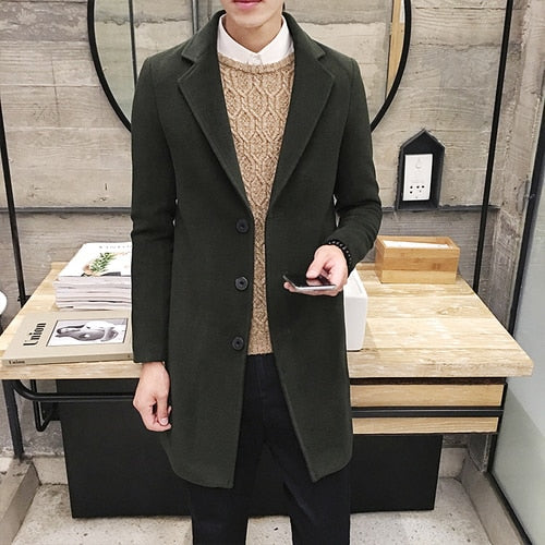 2021 Fashion Men Wool & Blends Mens Casual Business Trench Coat Mens Leisure Overcoat Male Punk Style Blends Dust Coats Jackets